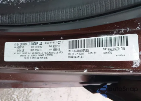 2013 Chrysler 200 Touring z USA, uszkodzony, nr VIN 1C3CCBBB8DN571358